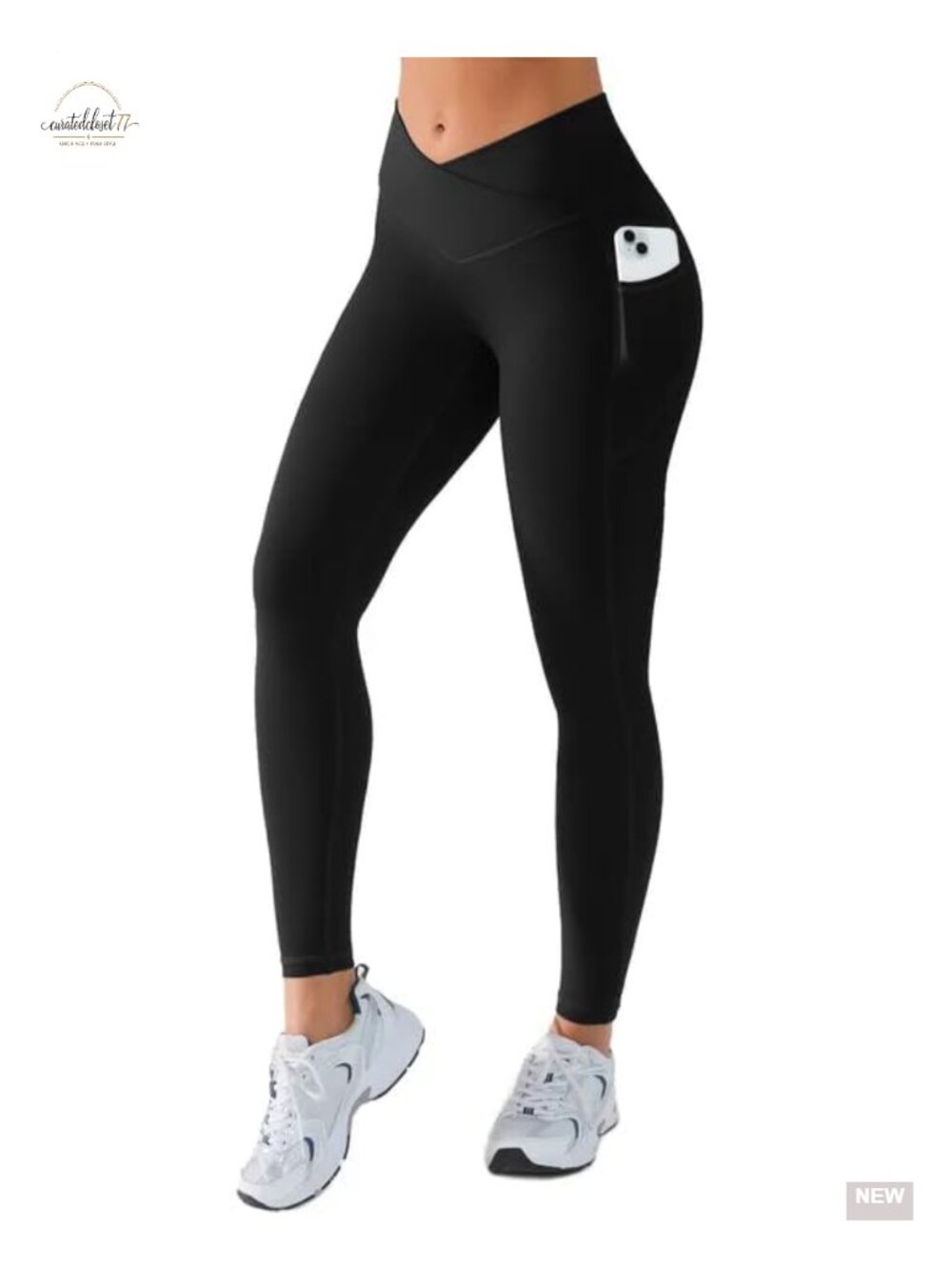 V Waist Crossover Leggings with Pockets Mid Rise Petite 25 Inseam
